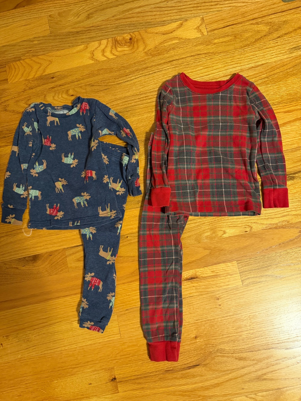 Lot of 2 - Carter's Navy Moose Print & Old Navy Red Plaid Kids Pajama Set